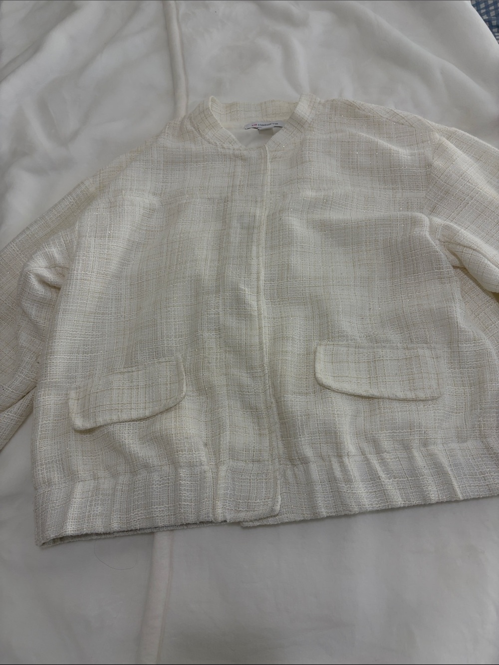 Liz Claiborne Cream Tweed Bomber Jacket